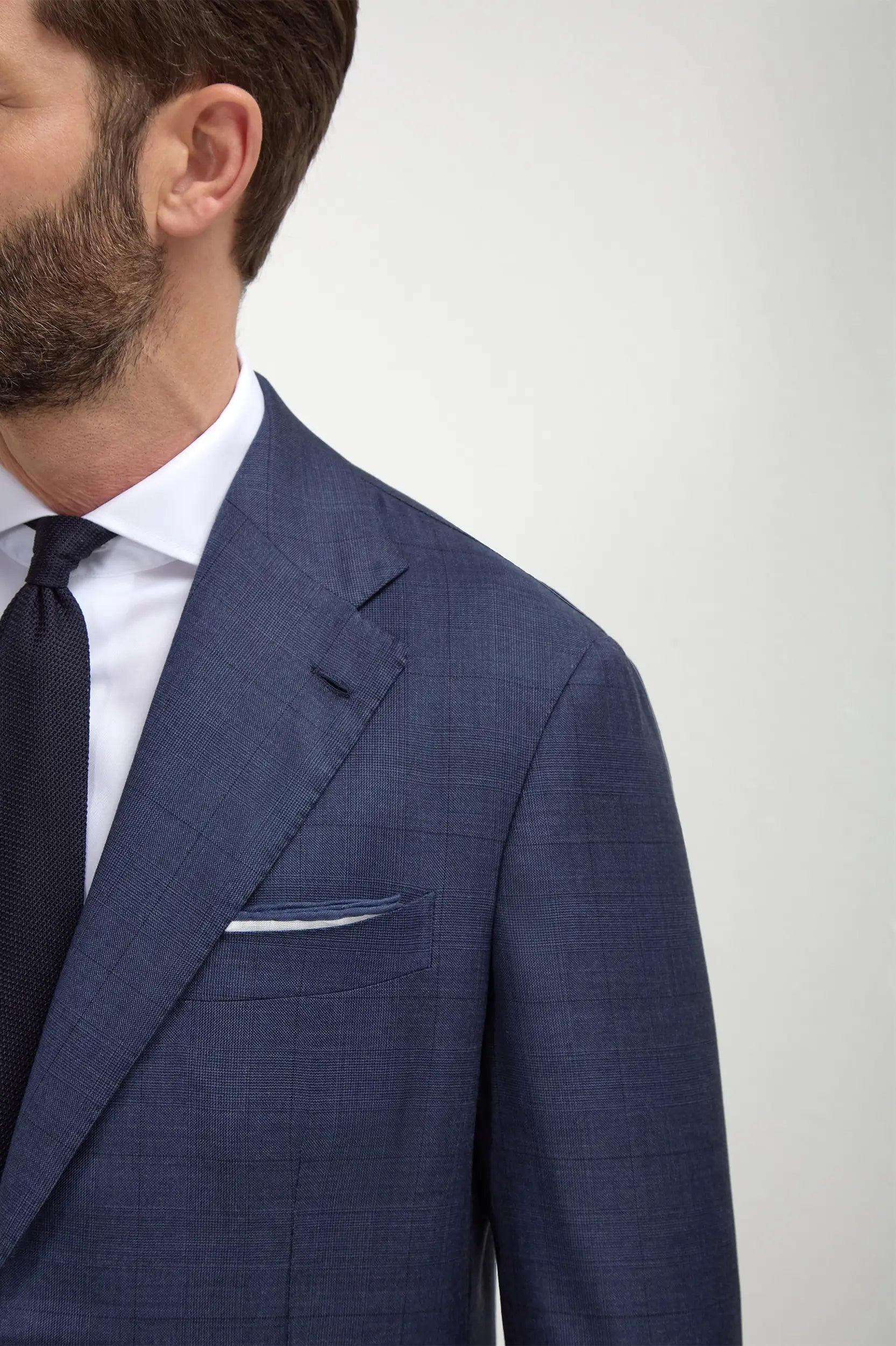 Blue Avio Prince of Wales Full Canvas suit - Made in Italy