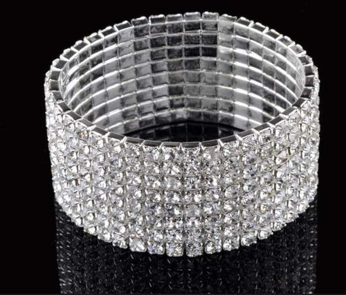 8 Rows Crystal Rhinestone Elastic Bridal Bracelet