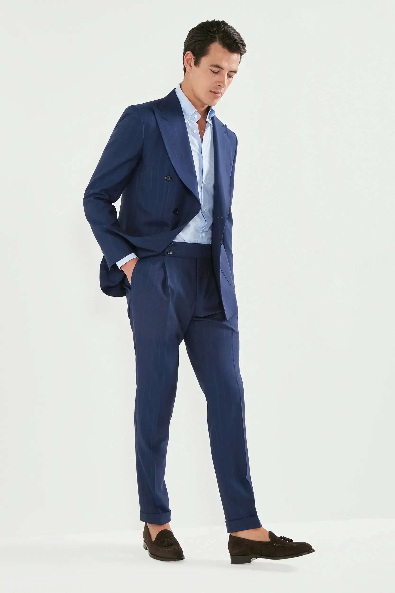 Blue double breasted striped suit - Made in Italy