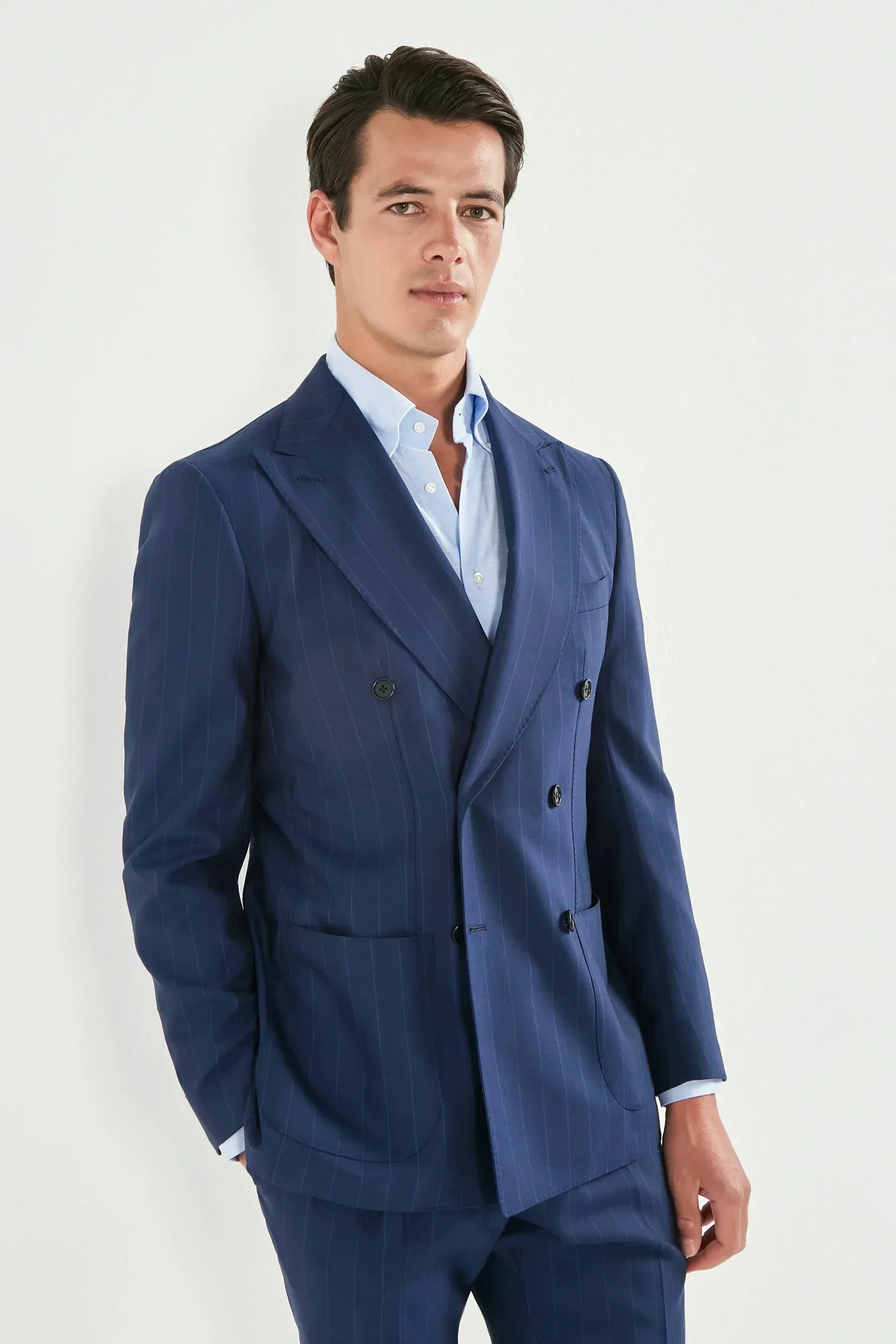Blue double breasted striped suit - Made in Italy