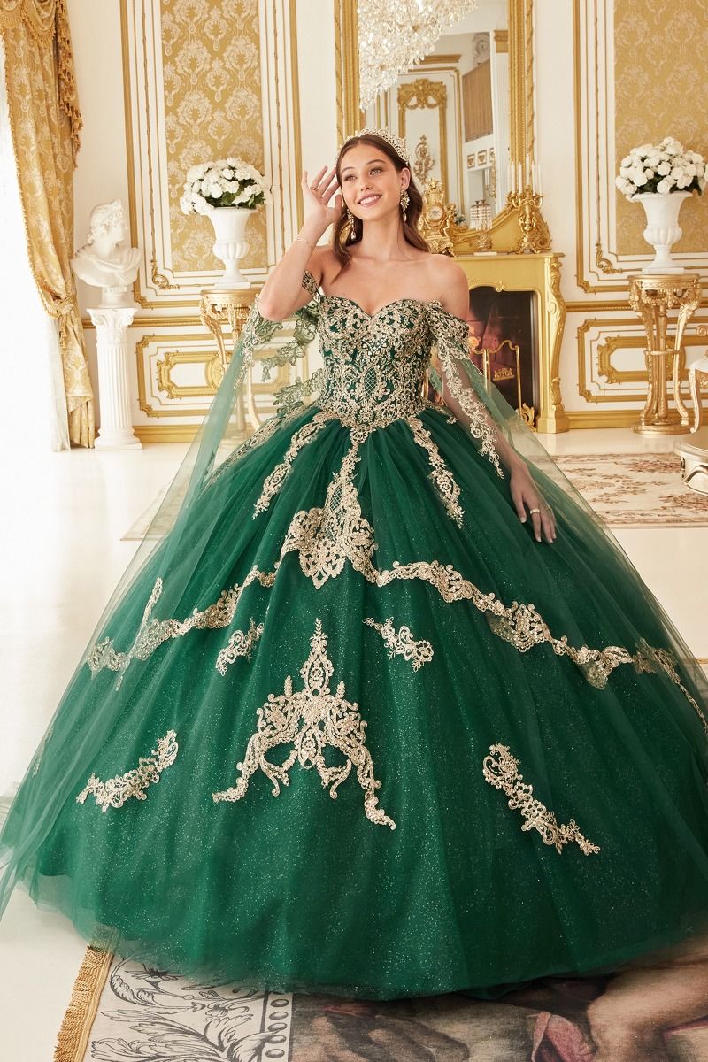 Long Applique Glitter Quinceañera Ball Gown by LaDivine 15711