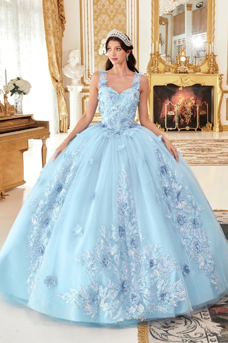 Long Quinceañera Off-Shoulder Floral Appliqué Ball Gown by LaDivine 15713