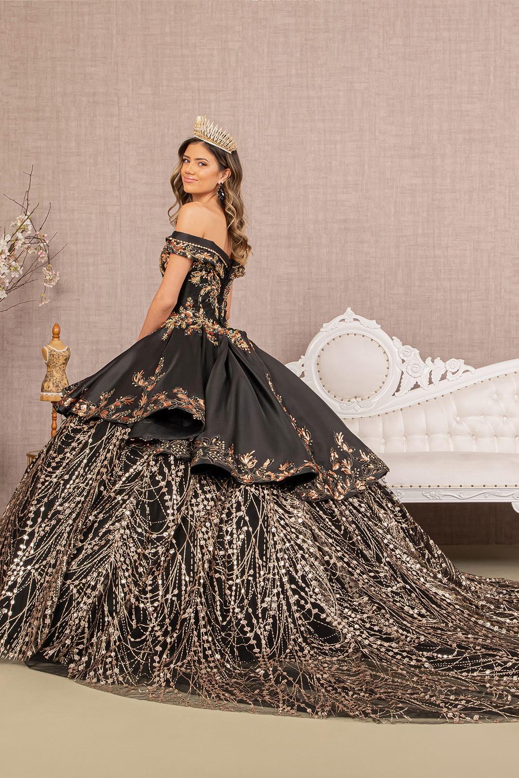 Long Quinceanera Satin Ball Gown