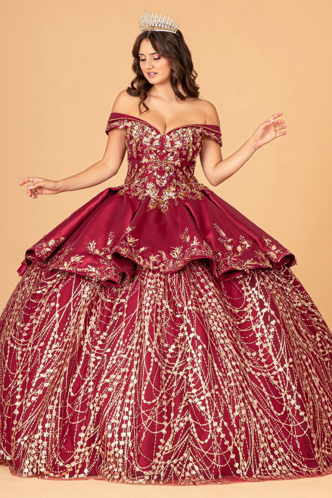 Long Quinceanera Satin Ball Gown
