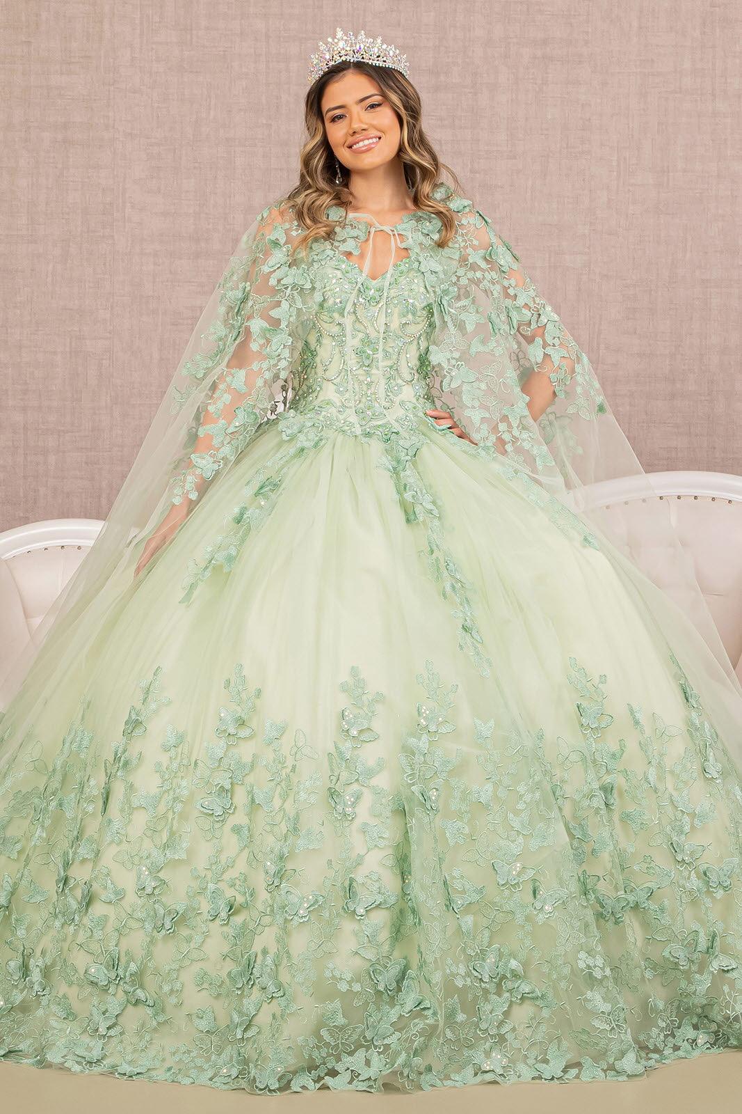 Long Ball Gown Quinceanera Cape Dress