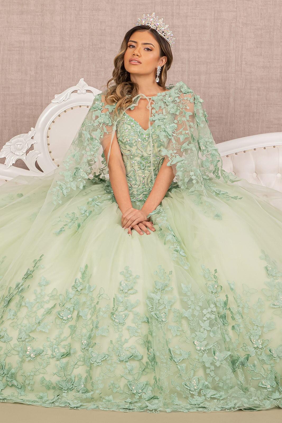 Long Ball Gown Quinceanera Cape Dress