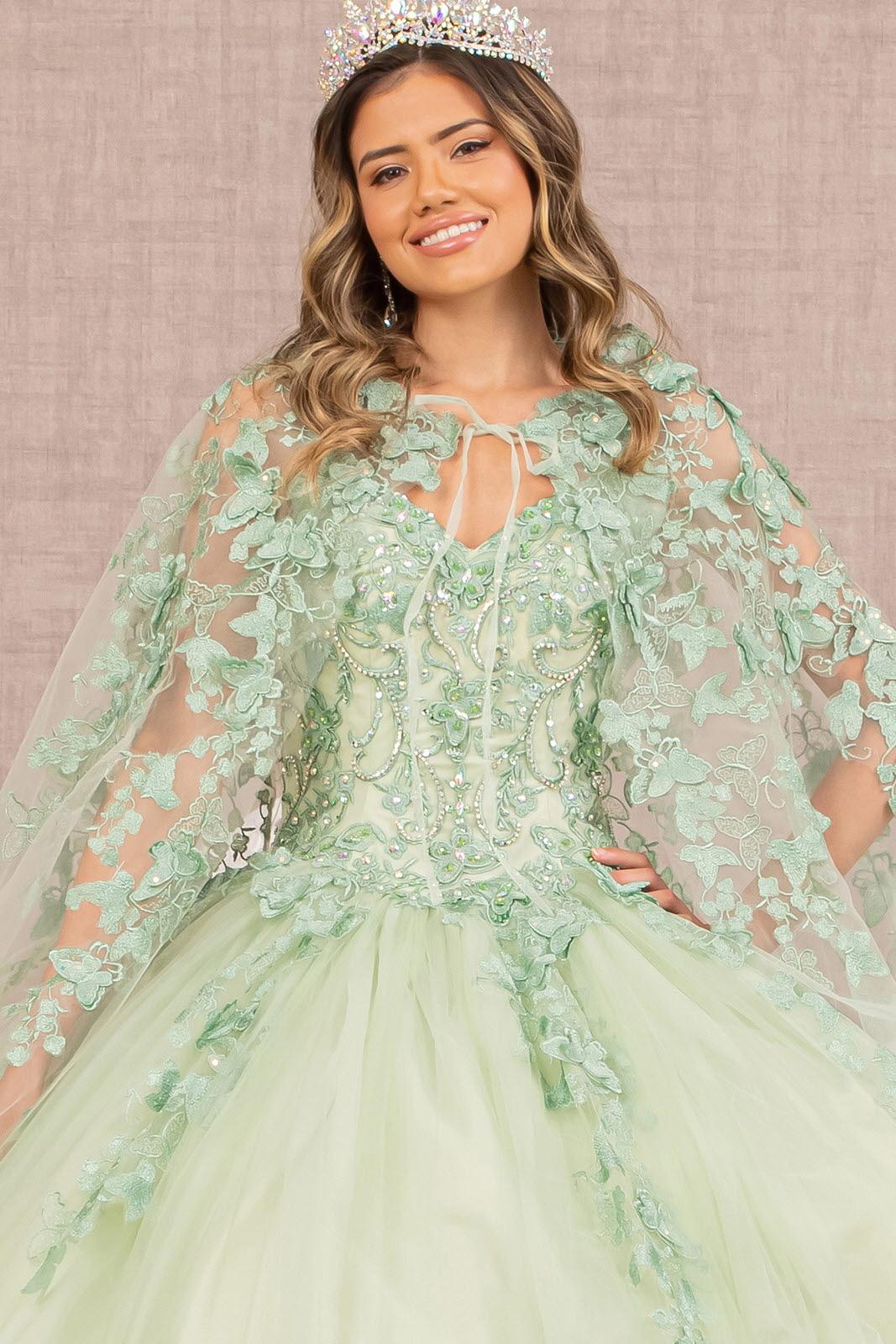 Long Ball Gown Quinceanera Cape Dress