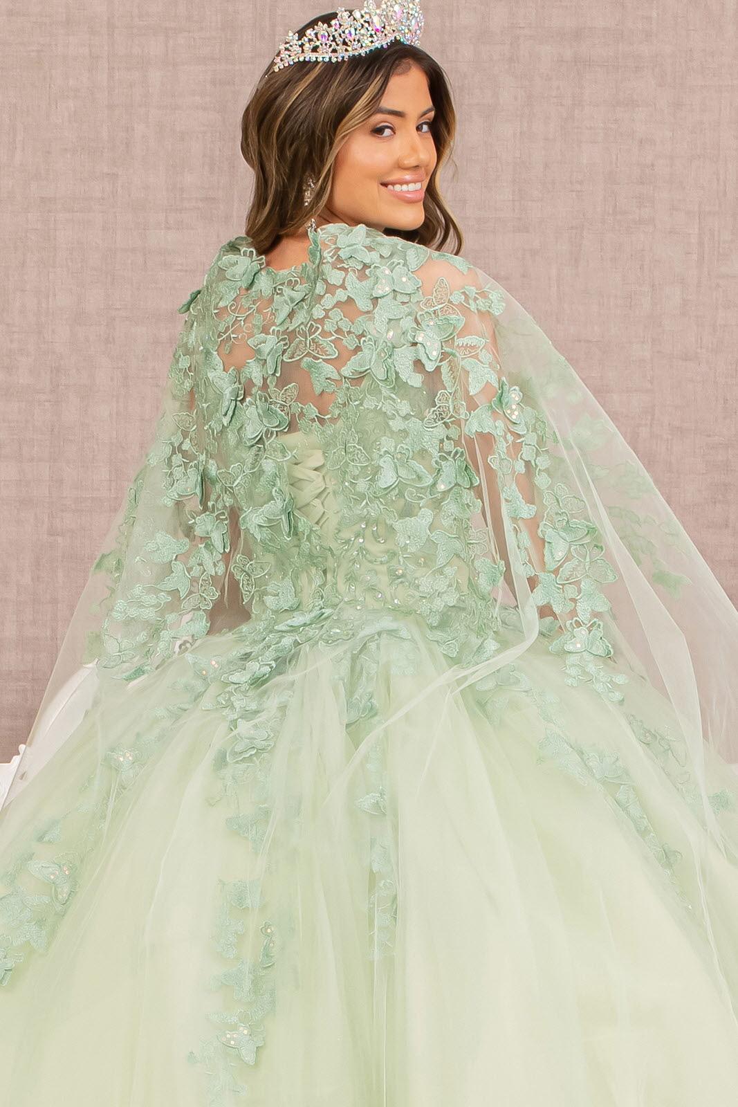 Long Ball Gown Quinceanera Cape Dress