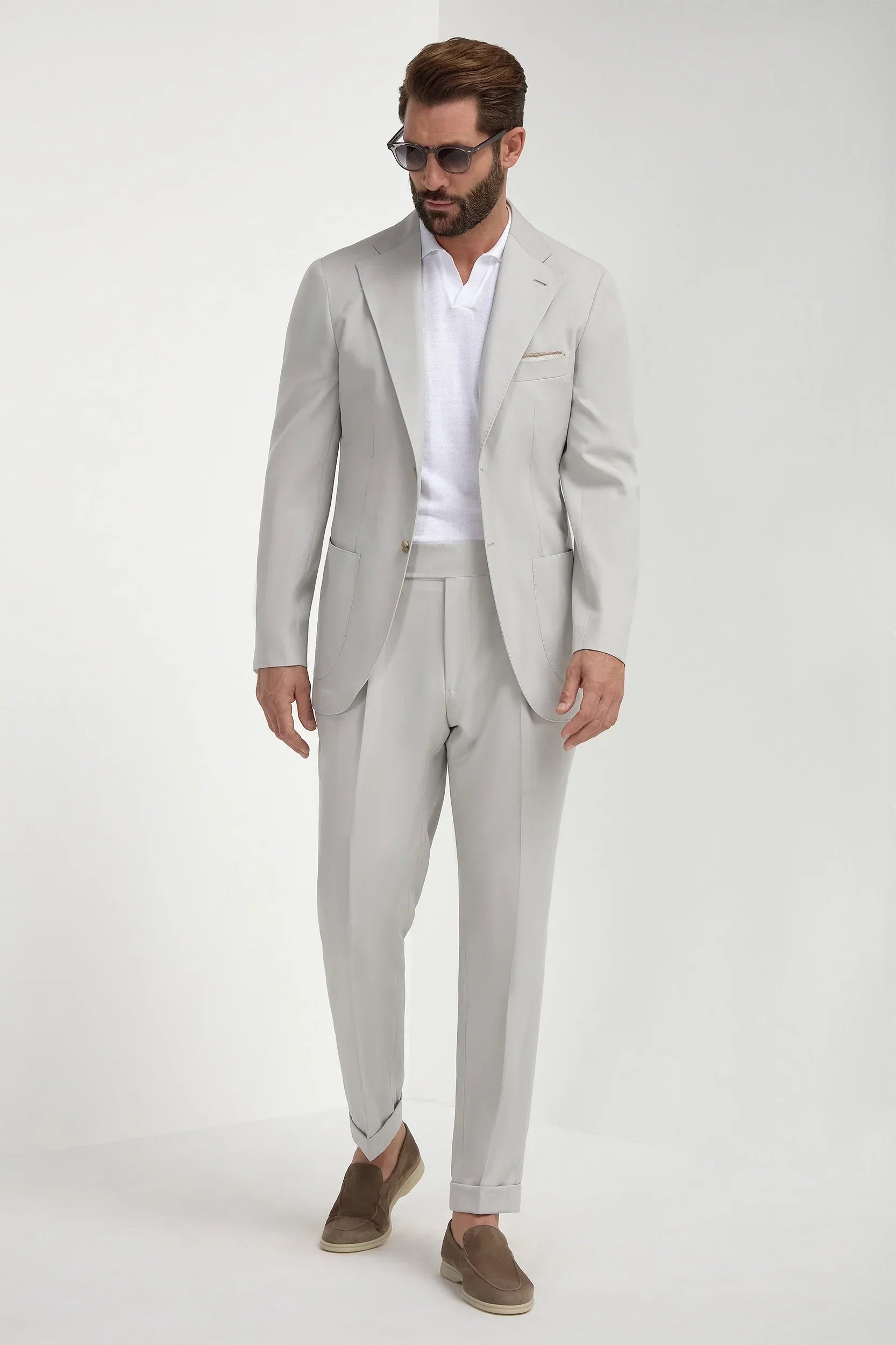 Stone herringbone suit - Made in Italy