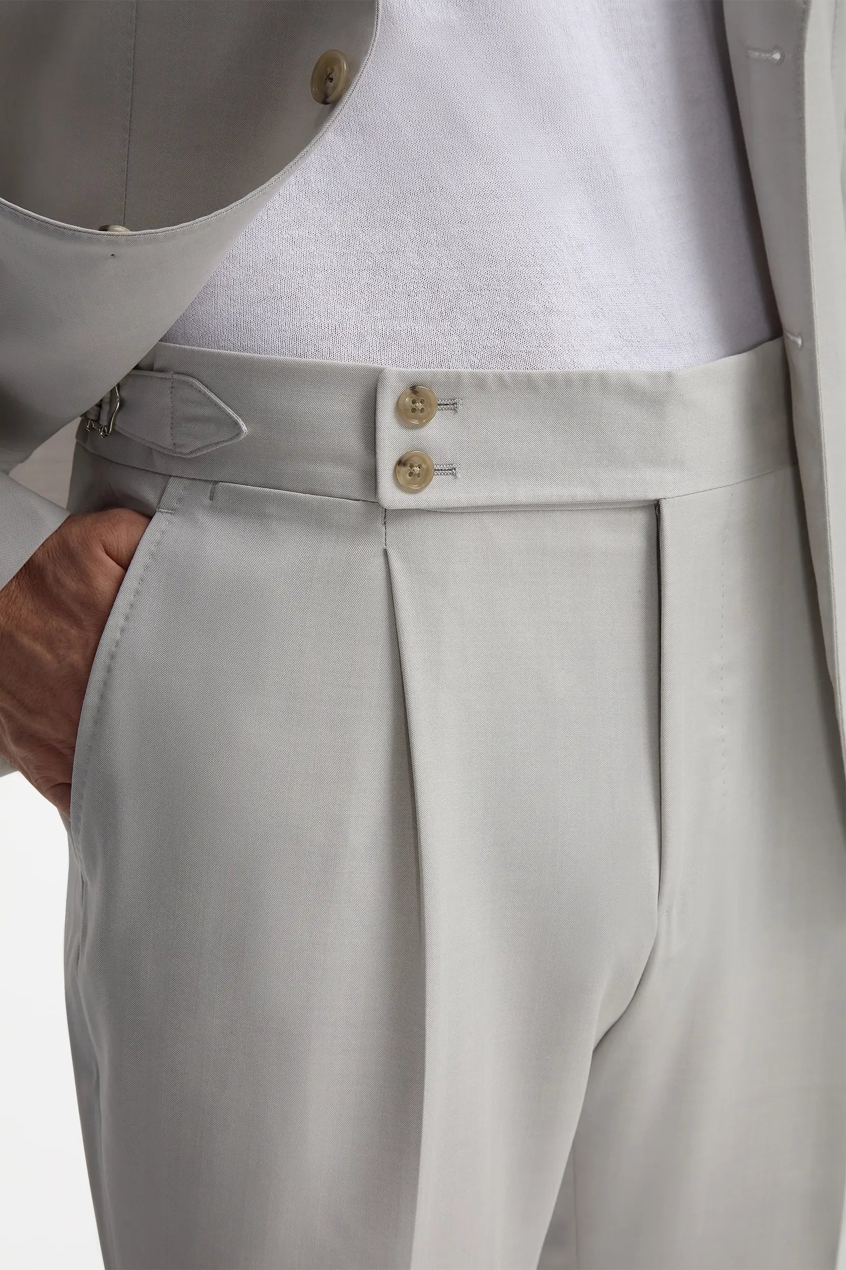 Stone herringbone suit - Made in Italy