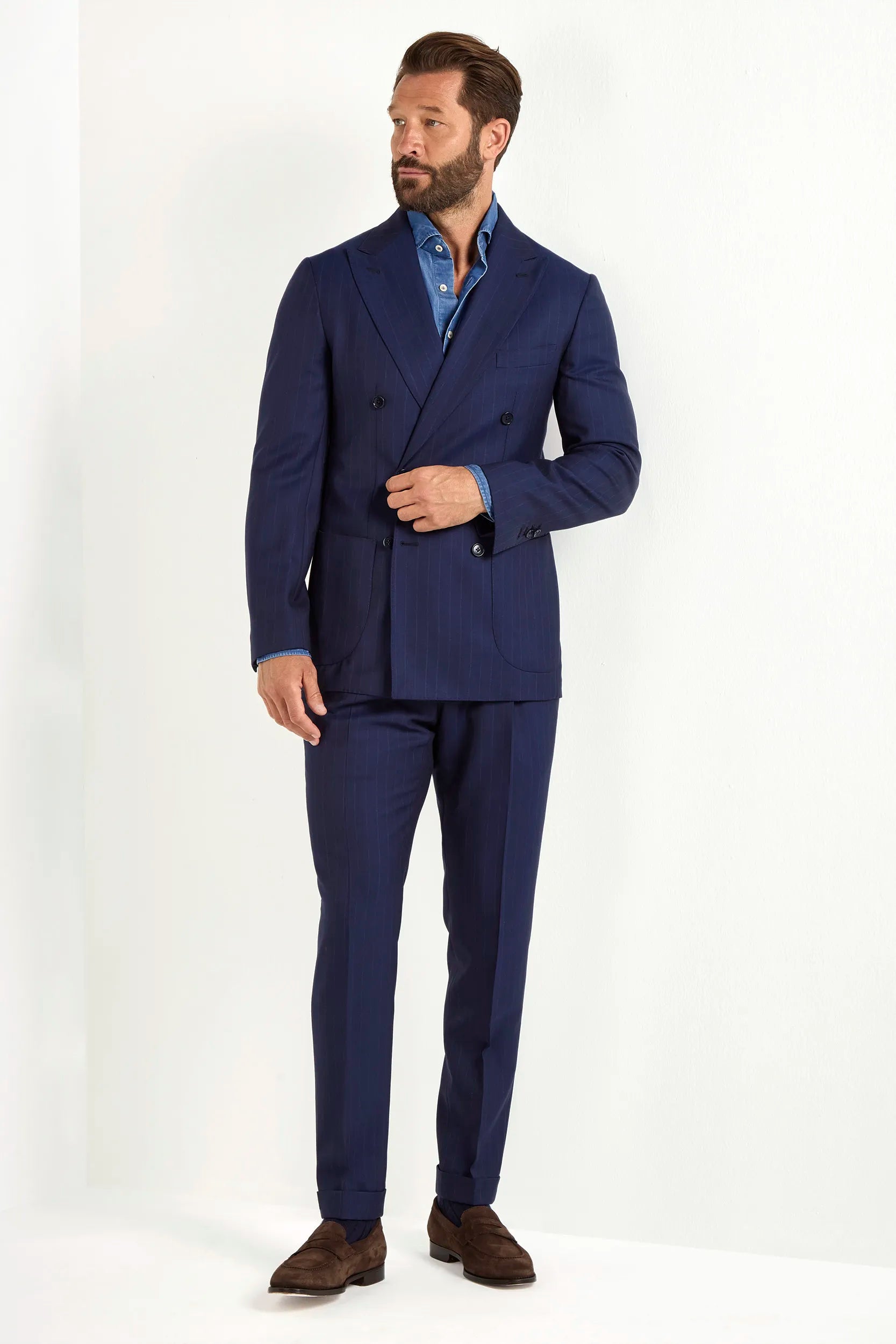 Blue striped double breasted suit - Made in Italy