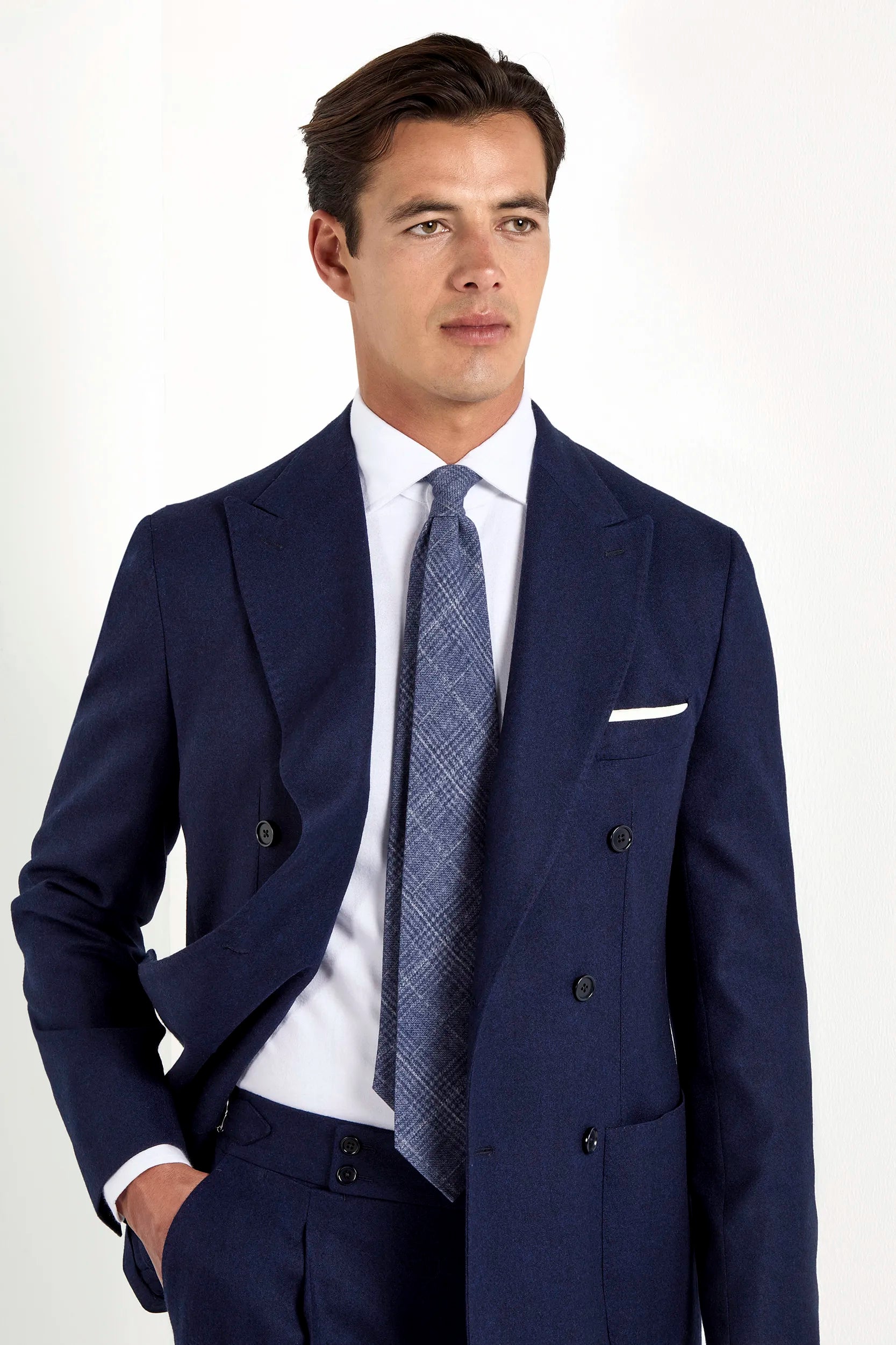 Blue flannel double breasted jacket - Made in Italy