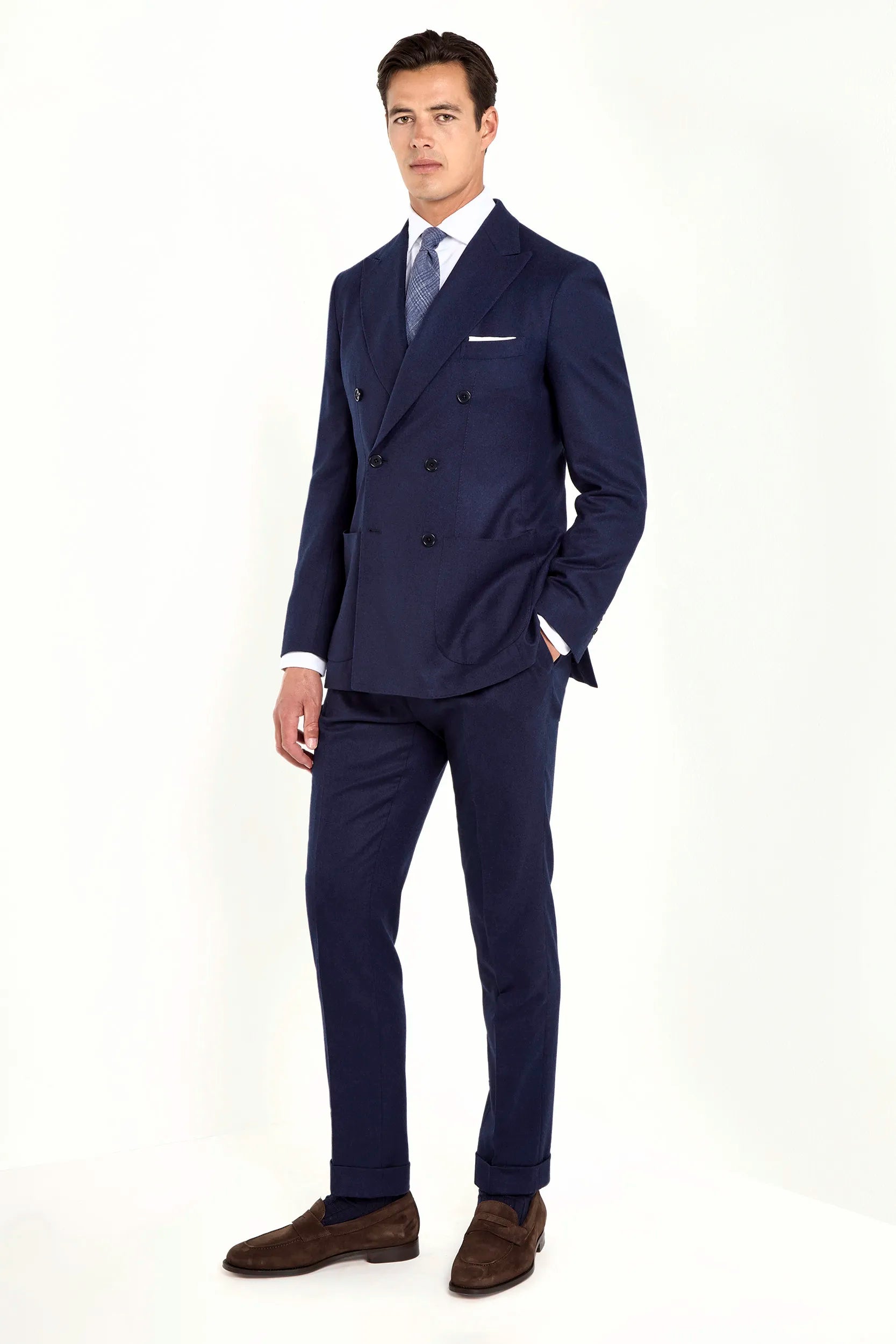 Blue flannel double breasted jacket - Made in Italy