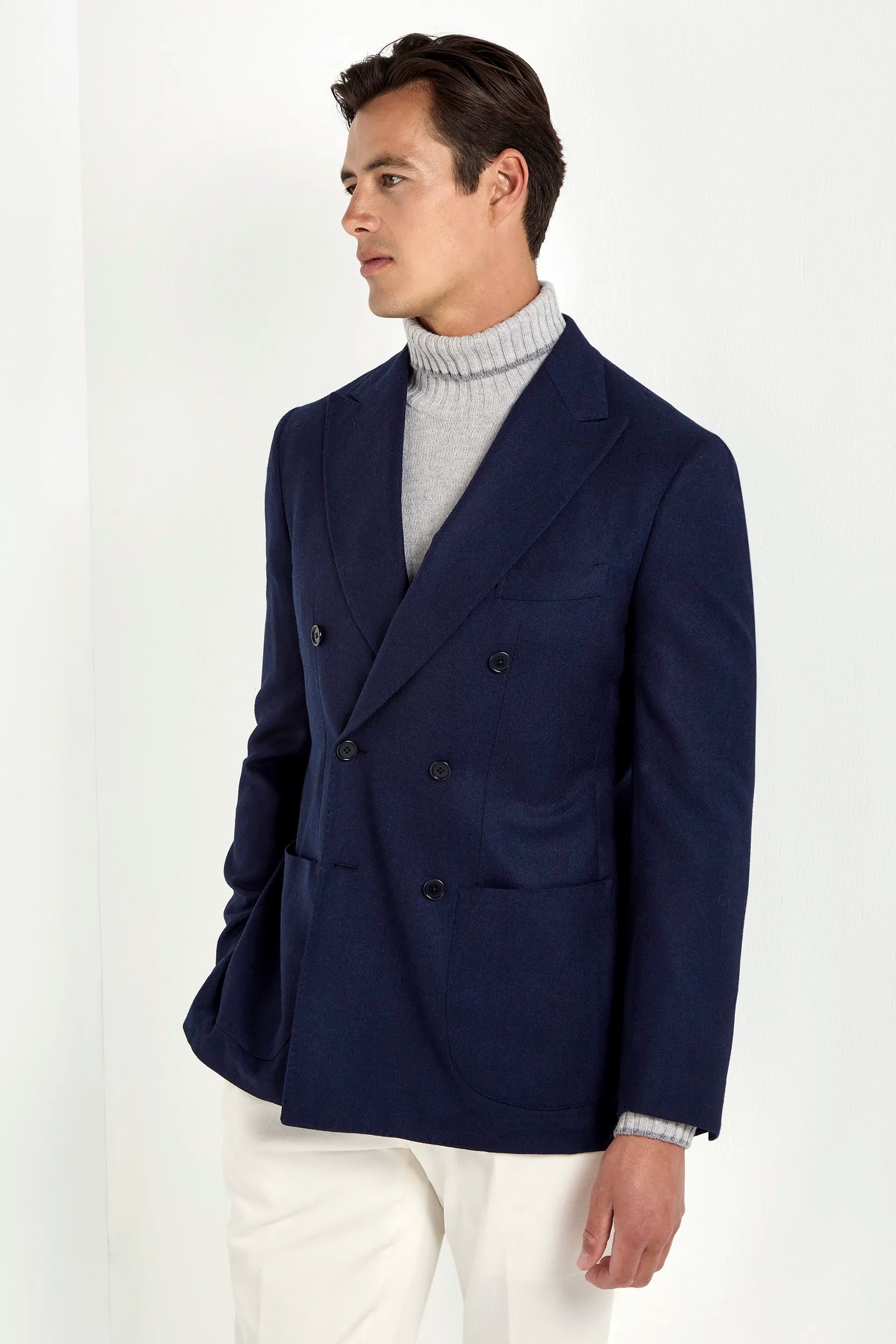 Blue flannel double breasted jacket - Made in Italy