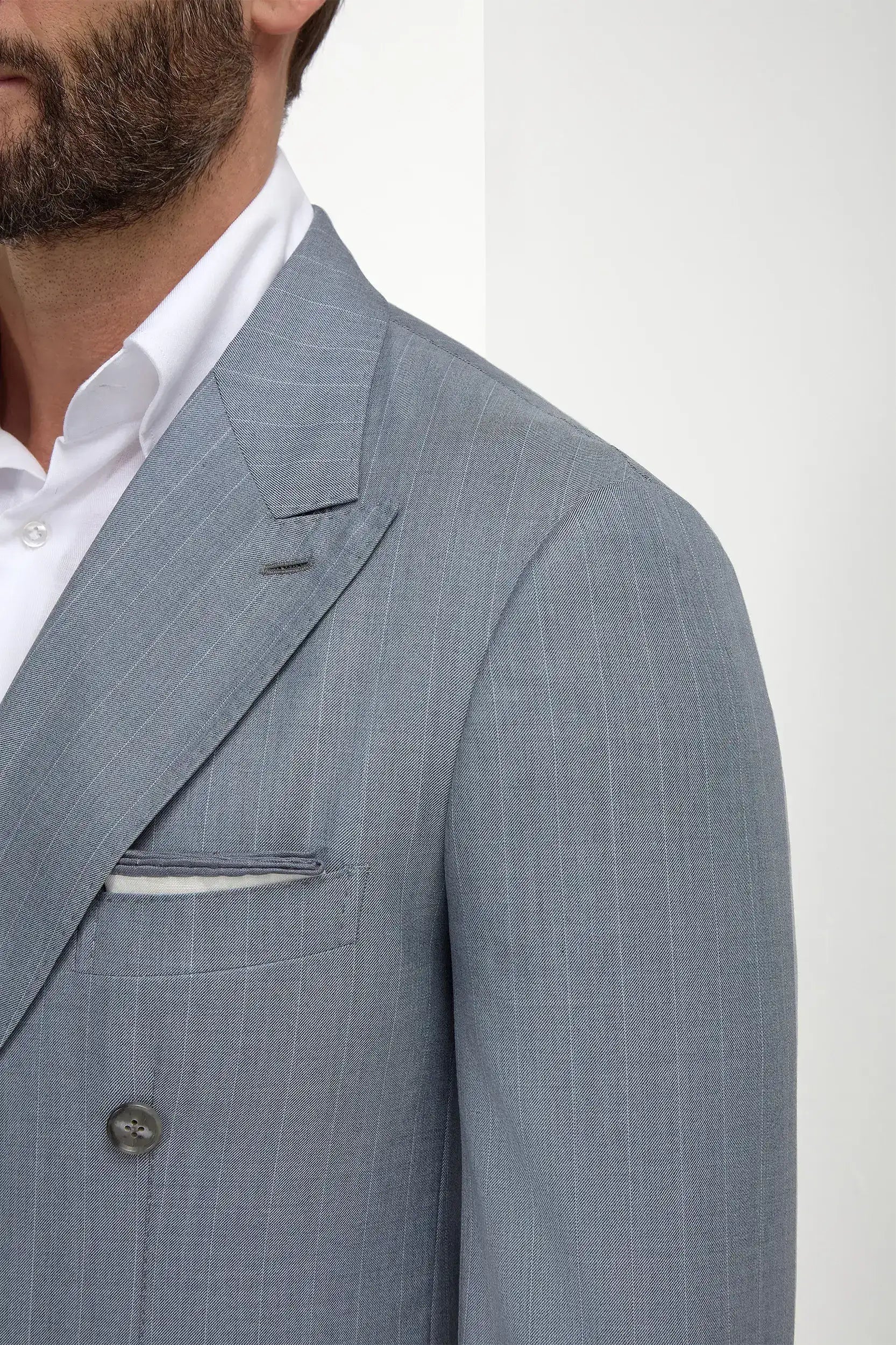 Dusty blue pinstripe double breasted Super 150's suit - Made in Italy
