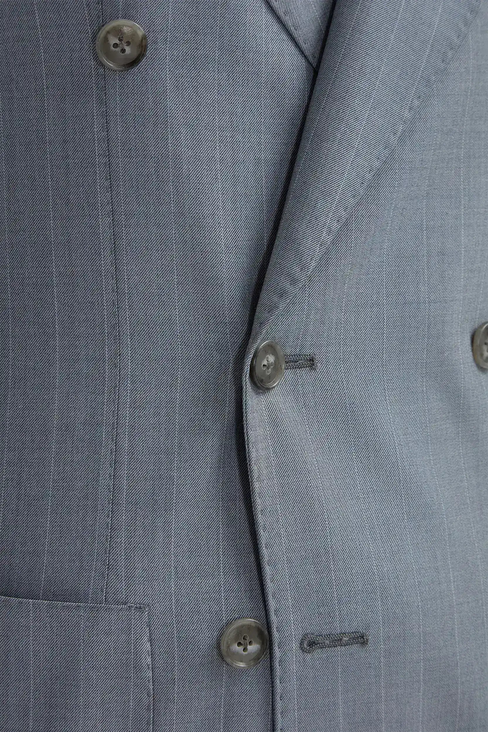 Dusty blue pinstripe double breasted Super 150's suit - Made in Italy