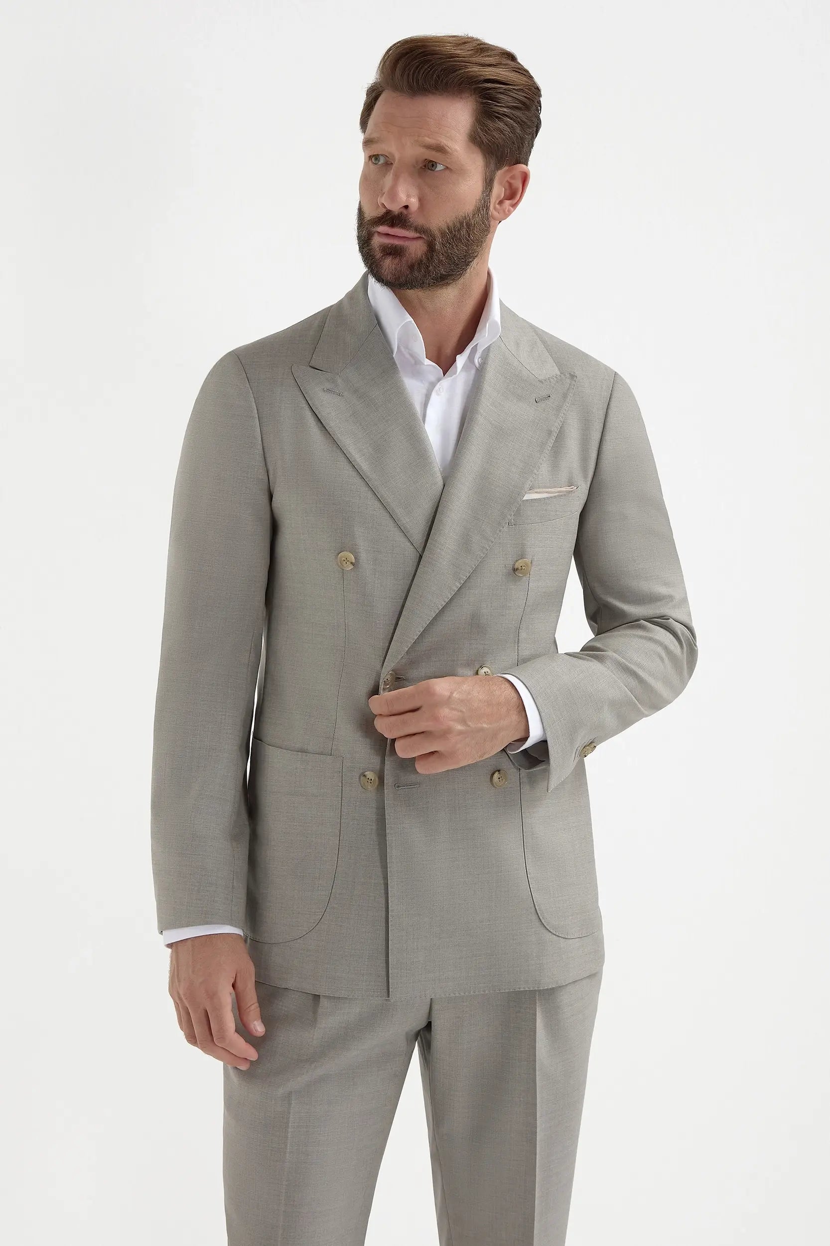 Green double breasted Super 150's suit - Made in Italy