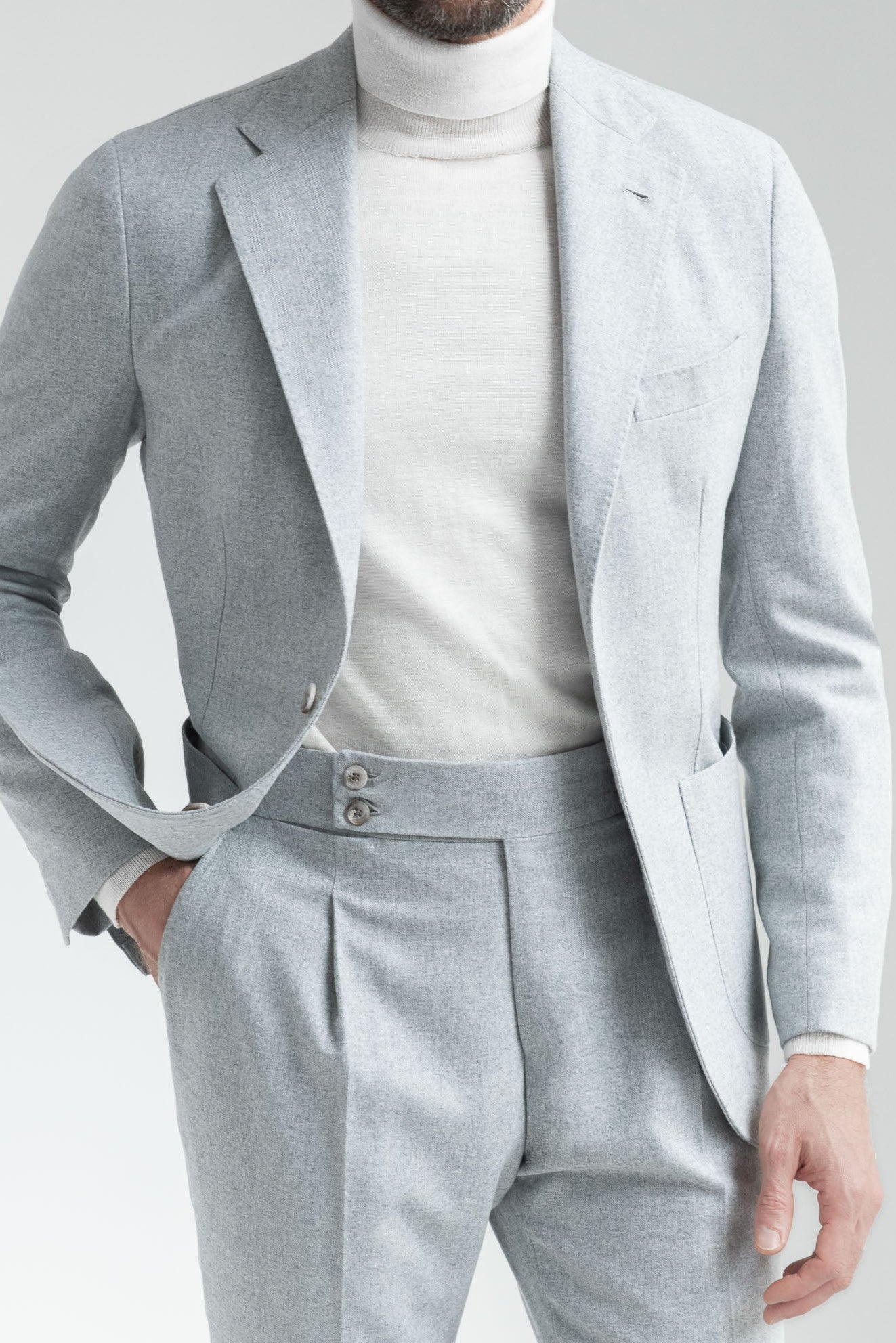 Light blue herringbone wool and cashmere suit – Made in Italy