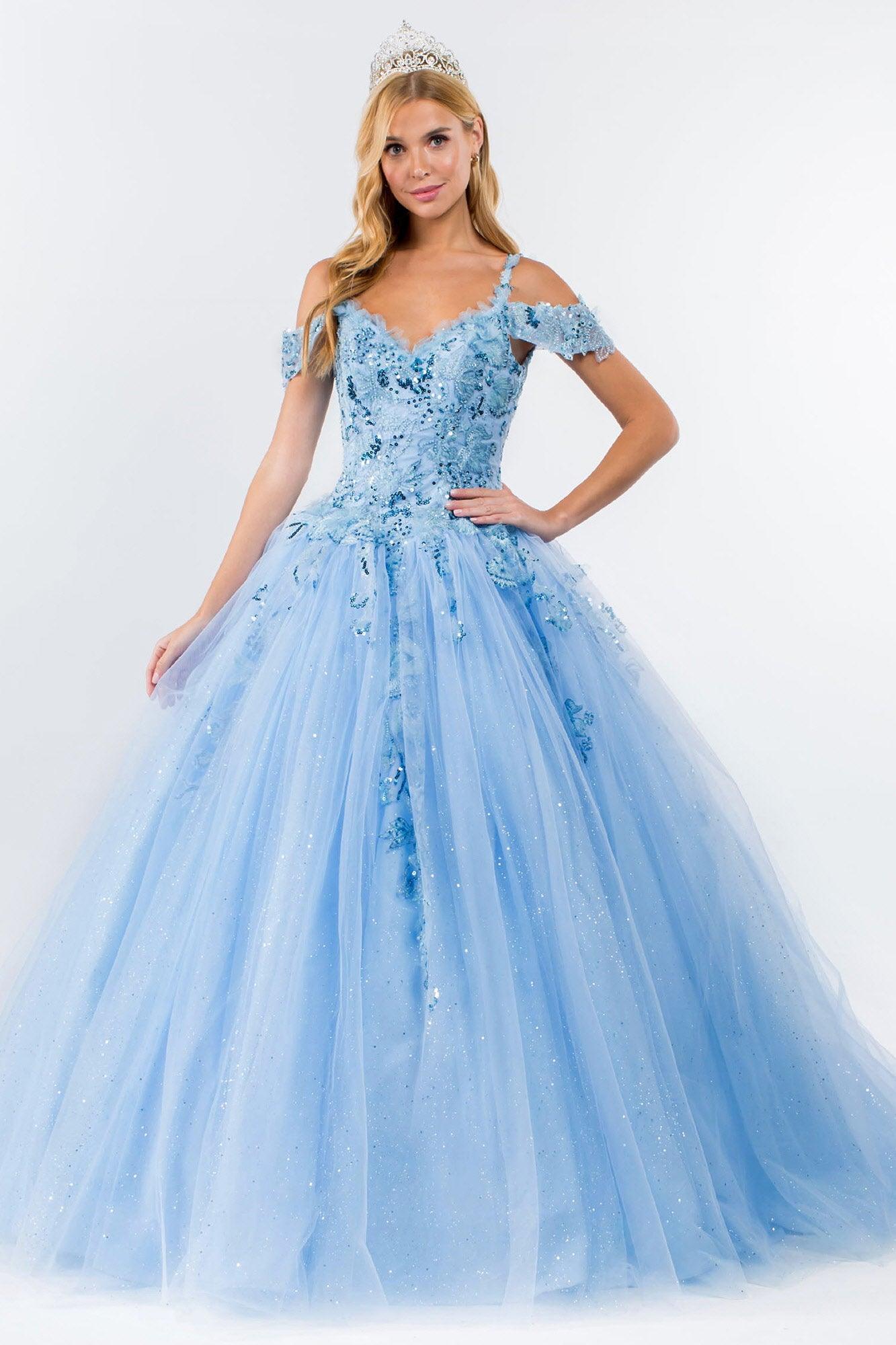Quinceanera Cold Shoulder Long Sequin Dress