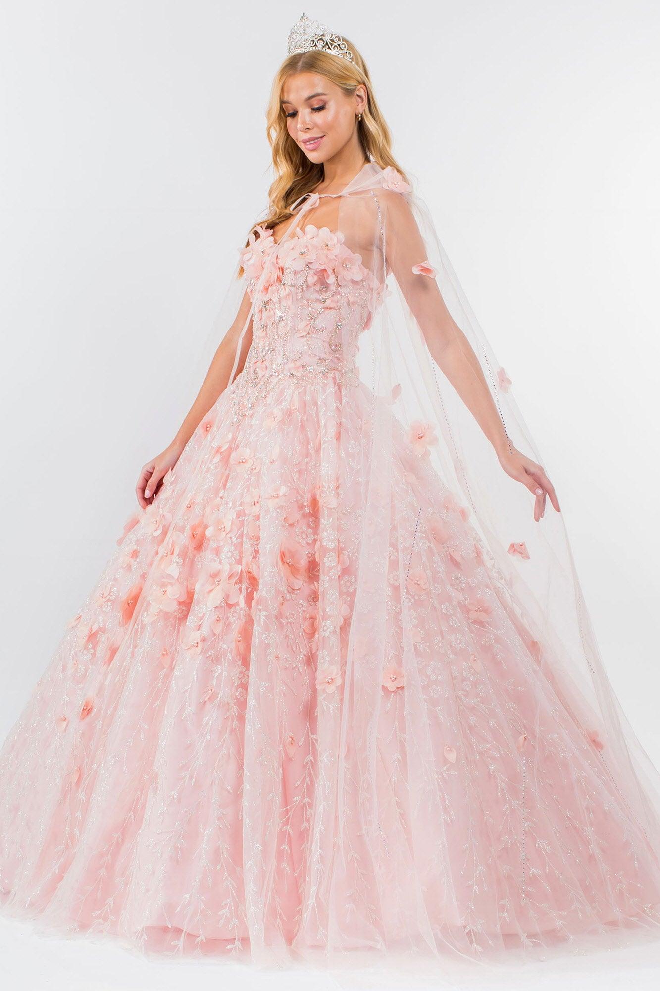 Strapless with Mesh Cape Quinceanera Dress