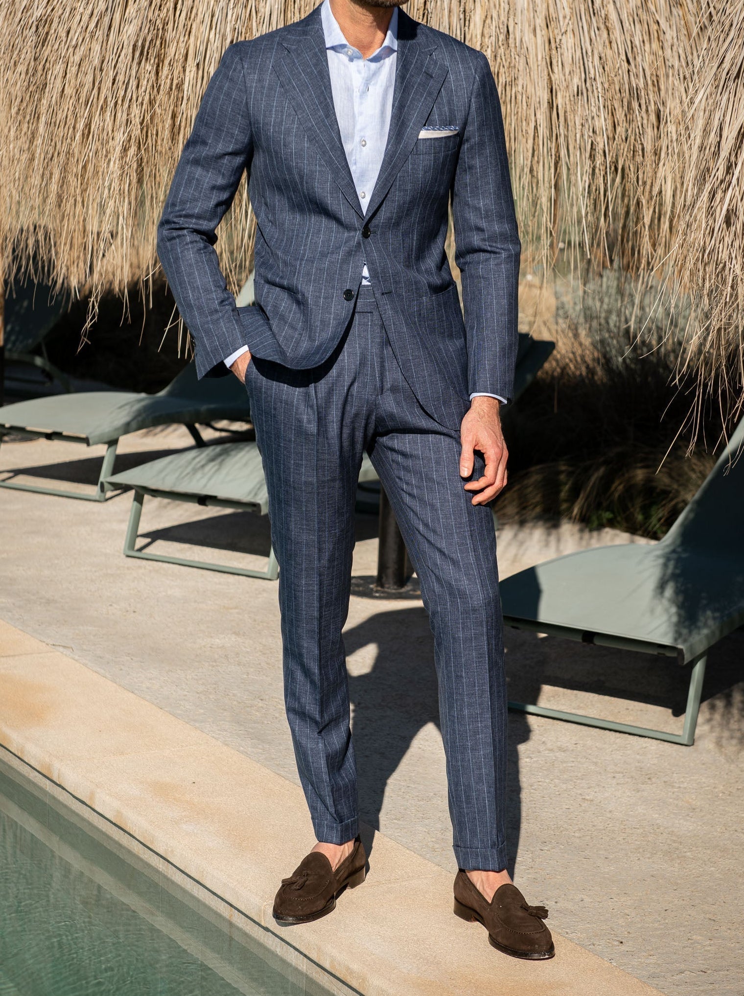 Denim striped wool suit - Made in Italy
