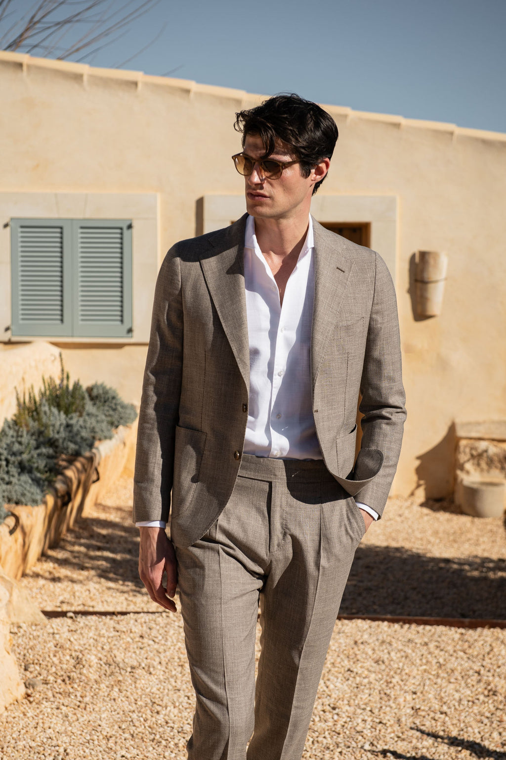 Tobacco wool silk and linen suit - Made in Italy